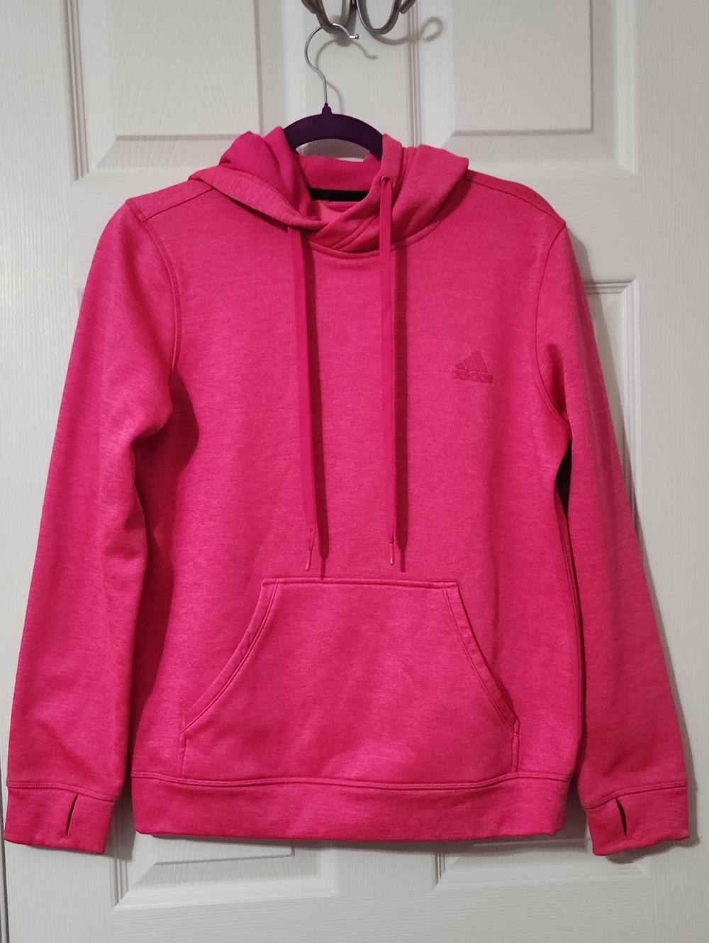 Comfy Fall Athleisure adidas Women's Bright Pink Hooded Pullover Sweatshirt